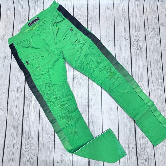 Men’s Decibel Distressed Lime Green Jeans Size 32x32 - Picture 1 of 4